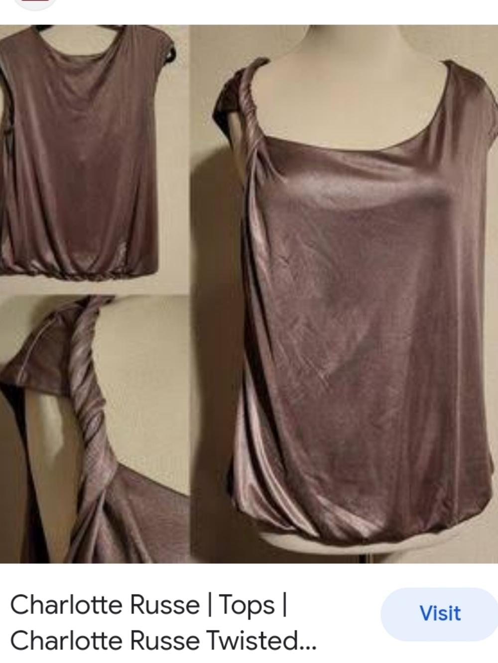 Charlotte Russe Taupe Satin Twist-Shoulder Tank